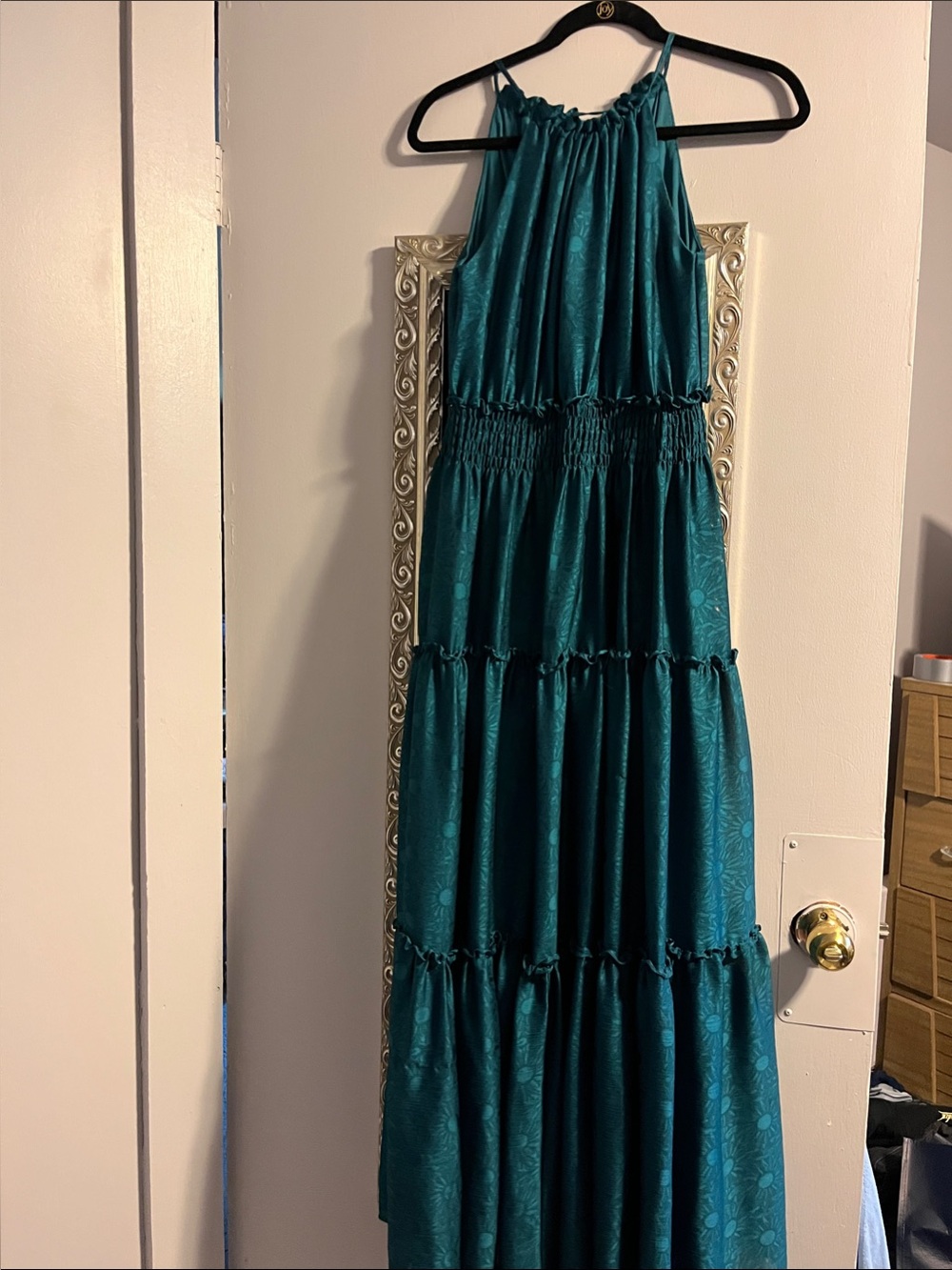 Taylor Teal Halter Dress with Subtle Texture